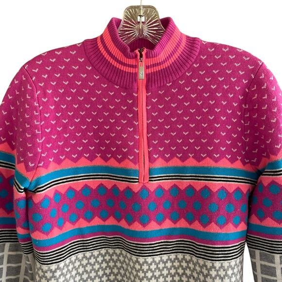 NEVE 1/4 Zip M Sweater Cozy Colorful Merino Wool Blend Pullover Nordic Ski - Picture 2 of 14